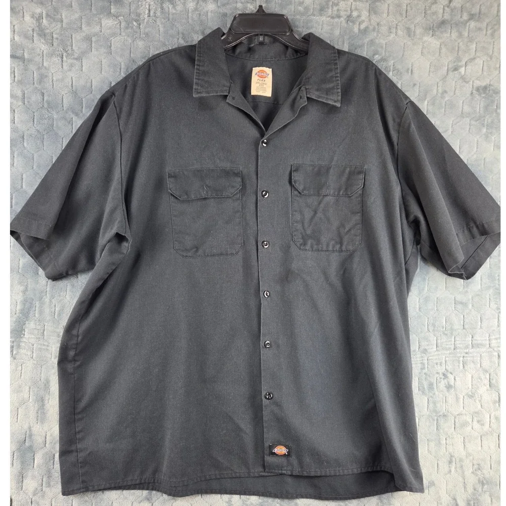 Dickies Flex Mens 2XL Black Short Sleeve Work Shirt Button Down W941Z7A